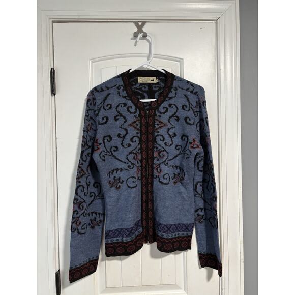 Peruvian Link Alpaca Collection Sweater Blue Flower Embroidered Cardigan Medium - Picture 1 of 3